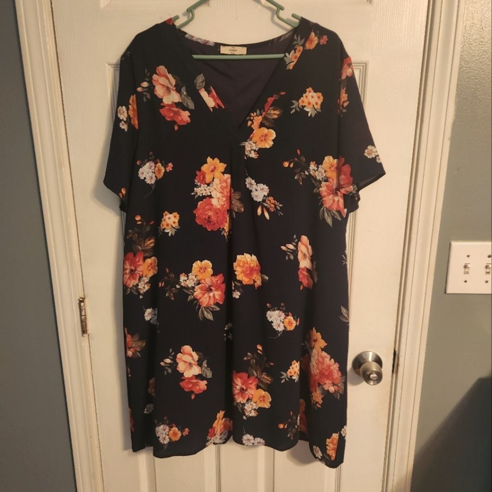 Entro Black and Pink V-Neck Sundress size 1X Good cond.